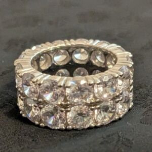 Trendy 925 Solid Sterling Silver Double Row CZ Tennis Ring